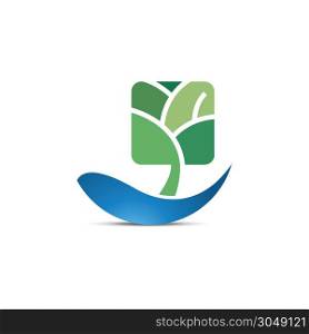 River Tree logo design vector template. Tree and water symbol.
