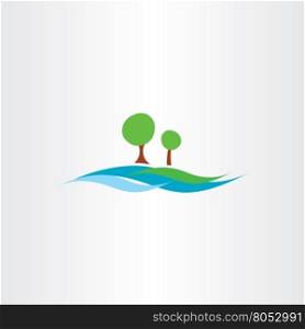 river water flow and tree landscape icon vector