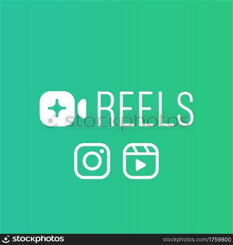 Rivne, Ukraine, 8 of September 2020, Instagram reels icon vector flat logo. New internet social network media app in mobile phone green backgorund.