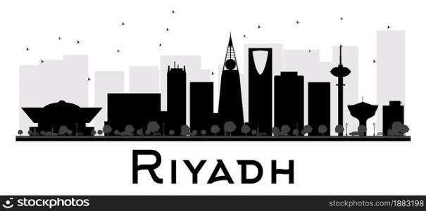 Riyadh City skyline black and white silhouette. Vector illustration. Simple flat concept for tourism presentation, banner, placard or web site. Business travel concept. Cityscape with landmarks