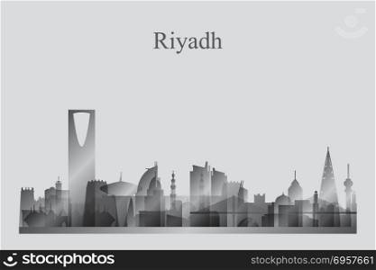 Riyadh city skyline silhouette in grayscale vector illustration. Riyadh city skyline silhouette in grayscale