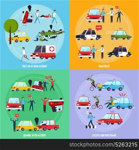 Road Accident Concept Icons Set . Road accident concept icons set with cyclists and pedestrians symbols flat isolated vector illustration