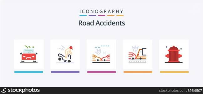 Road Accidents Flat 5 Icon Pack Including firefighter. firefighter. car. truck. car. Creative Icons Design