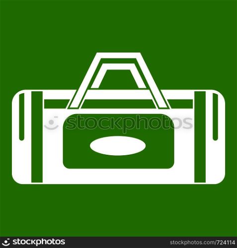 Road bag icon white isolated on green background. Vector illustration. Road bag icon green