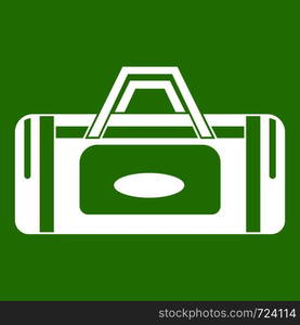 Road bag icon white isolated on green background. Vector illustration. Road bag icon green