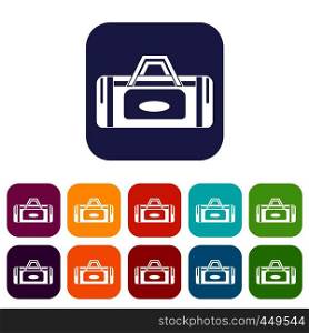Road bag icons set vector illustration in flat style In colors red, blue, green and other. Road bag icons set flat