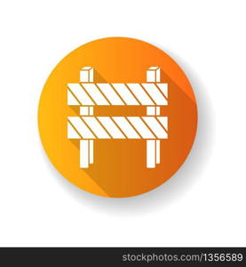 Road barrier orange flat design long shadow glyph icon. Striped block on highway. Dead end sign. Barricade for forbidden work site. Blocked highway obstacle. Silhouette RGB color illustration
