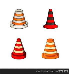Road cone icon set. Cartoon set of road cone vector icons for web design isolated on white background. Road cone icon set, cartoon style
