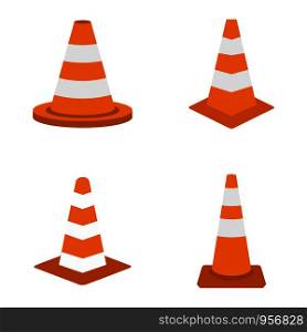 Road cone icon set. Flat set of road cone vector icons for web design isolated on white background. Road cone icon set, flat style