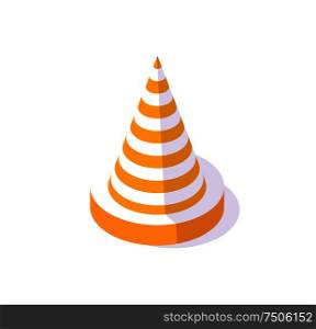 Road cone, street sign to forbid traffic caution icon vector. Isometric sign of safety, attention on highway. Plastic construction to stop motion. Road Cone, Street Sign to Forbid Traffic Caution