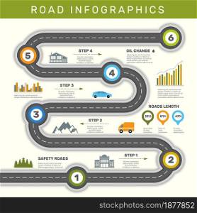 Road infographic. Timeline with point map business workflow graphic vector template. Illustration infographic presentation road step timeline. Road infographic. Timeline with point map business workflow graphic vector template
