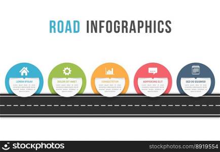 Road infographics with five circles with place for your icons and text, vector eps10 illustration. Road Infographics