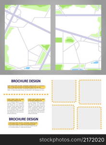 Road infrastructure blank brochure design elements set. Transportation. Printable poster with customized copyspace. Kit with shapes and frames for leaflet decoration. Calibri, Arial fonts used. Road infrastructure blank brochure design elements set