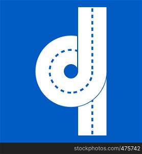 Road junction icon white isolated on blue background vector illustration. Road junction icon white