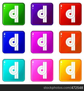 Road junction icons of 9 color set isolated vector illustration. Road junction icons 9 set