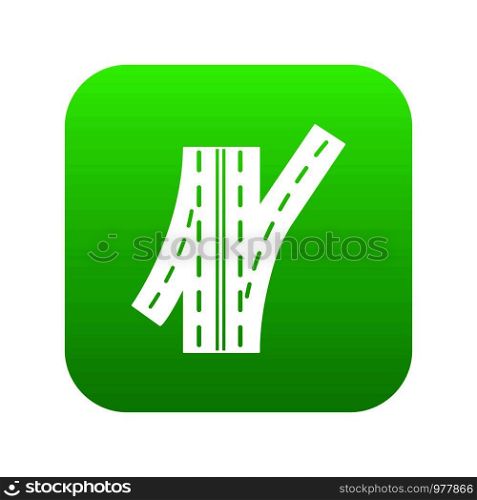 Road junctionicon green vector isolated on white background. Road junction icon green vector