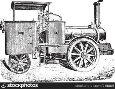 Road Locomotive, Cail system, vintage engraved illustration. Industrial encyclopedia E.-O. Lami - 1875.