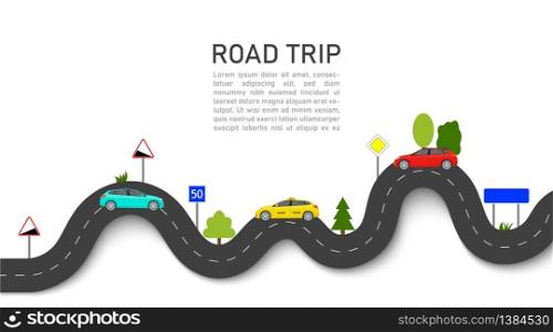 Road map with car location. Roadmap of trip or journey. Winding way race on highway with taxi. Infographic and guidance for summer transport tour. graphic background for travel info, business. Vector.. Road map with car location. Roadmap of trip or journey. Winding way race on highway with taxi. Infographic and guidance for summer transport tour. graphic background for travel info, business. Vector