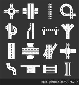 Road parts constructor icons set vector white isolated on grey background . Road parts constructor icons set grey vector