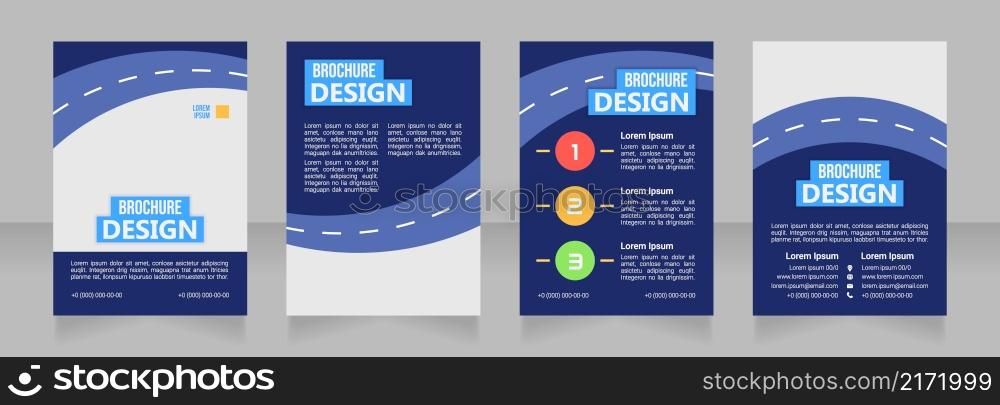 Road racing school blank brochure design. Template set with copy space for text. Premade corporate reports collection. Editable 4 paper pages. Bebas Neue, Ebrima, Roboto Light fonts used. Road racing school blank brochure design