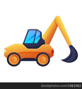 Road repair excavator icon. Cartoon of road repair excavator vector icon for web design isolated on white background. Road repair excavator icon, cartoon style