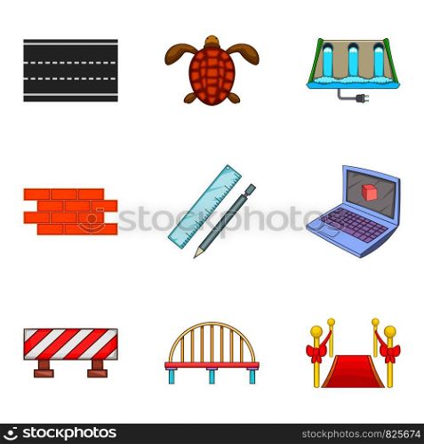 Road repair icons set. Cartoon set of 9 road repair vector icons for web isolated on white background. Road repair icons set, cartoon style