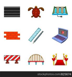 Road repair icons set. Cartoon set of 9 road repair vector icons for web isolated on white background. Road repair icons set, cartoon style