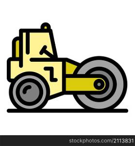 Road roller machinery icon. Outline road roller machinery vector icon color flat isolated. Road roller machinery icon color outline vector