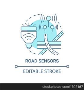 Road sensors blue concept icon. Urban traffic control abstract idea thin line illustration. Transportation intelligent control. Vector isolated outline color drawing. Editable stroke. Road sensors blue concept icon