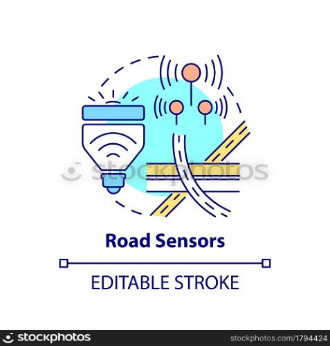 Road sensors concept icon. Driveway control system abstract idea thin line illustration. Transport management system. Safe driving. Vector isolated outline color drawing. Editable stroke. Road sensors concept icon