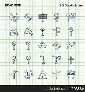 Road Sign 25 Doodle Icons. Hand Drawn Business Icon set