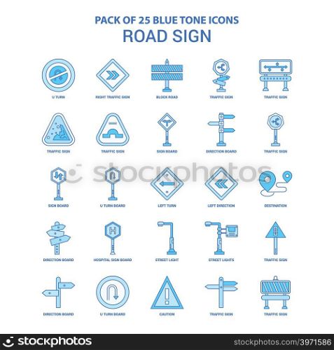 Road Sign Blue Tone Icon Pack - 25 Icon Sets