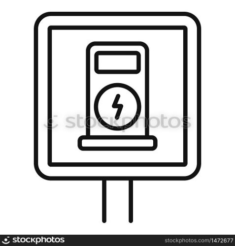 Road sign charging station icon. Outline road sign charging station vector icon for web design isolated on white background. Road sign charging station icon, outline style