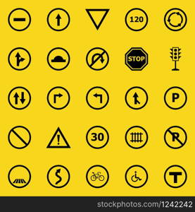 Road sign color icons on yellow background, stock vector