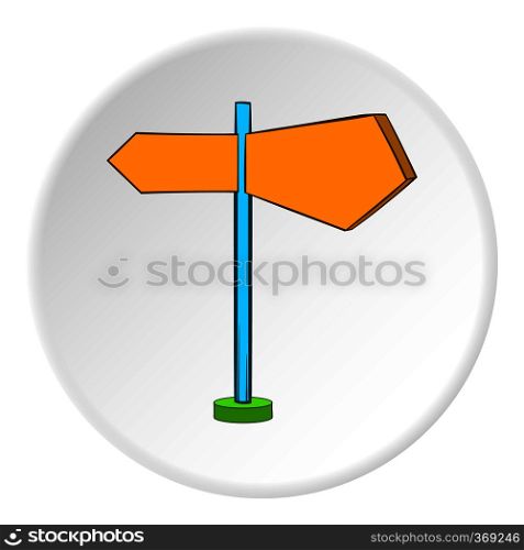 Road sign icon in cartoon style on white circle background. Navigation symbol vector illustration. Road sign icon, cartoon style
