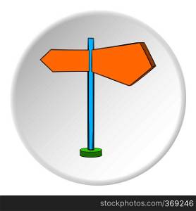 Road sign icon in cartoon style on white circle background. Navigation symbol vector illustration. Road sign icon, cartoon style