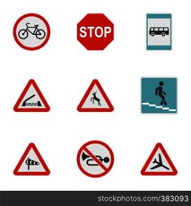 Road sign icons set. Flat illustration of 9 road sign vector icons for web. Road sign icons set, flat style