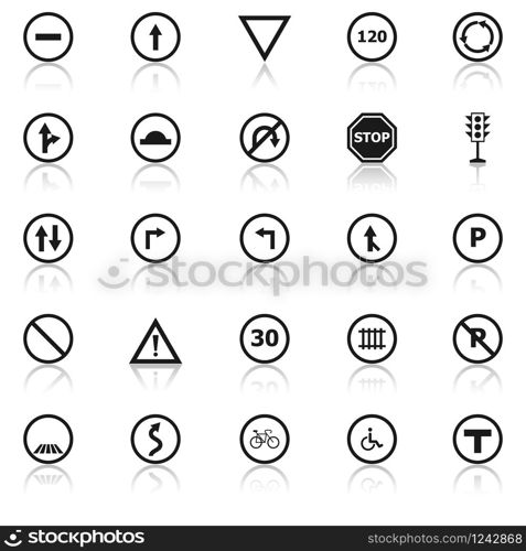 Road sign icons with reflect on white background, stock vector