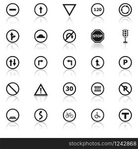 Road sign icons with reflect on white background, stock vector