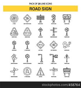 Road Sign Line Icon Set - 25 Dashed Outline Style