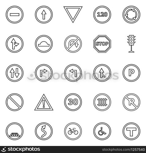 Road sign line icons on white background, stock vector