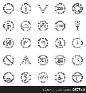 Road sign line icons on white background, stock vector