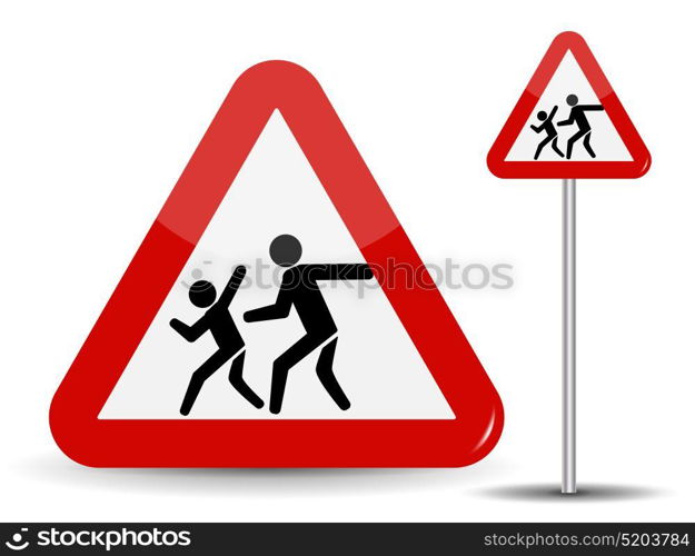 Road sign Warning Children. In the Red Triangle running kids. Vector Illustration. EPS10. Road sign Warning Children. In the Red Triangle running kids. Vector Illustration.