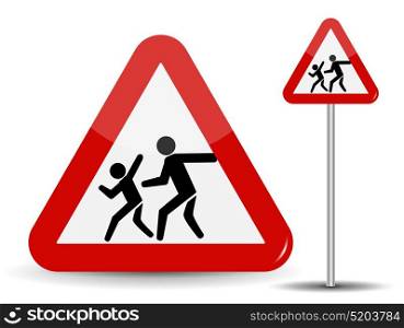 Road sign Warning Children. In the Red Triangle running kids. Vector Illustration. EPS10. Road sign Warning Children. In the Red Triangle running kids. Vector Illustration.