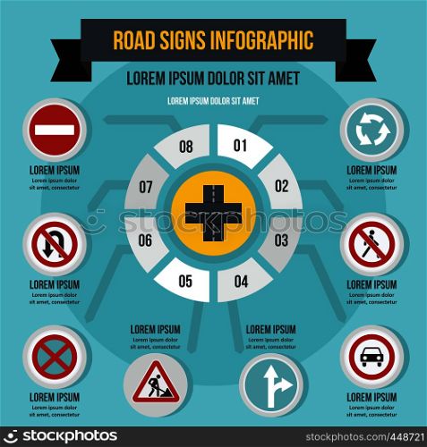 Road signs infographic banner concept. Flat illustration of road signs infographic vector poster concept for web. Road signs infographic concept, flat style