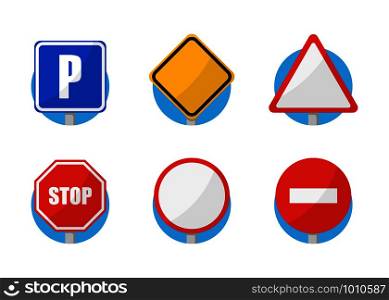 road signs set color icons in flat style. road signs set color icons in flat