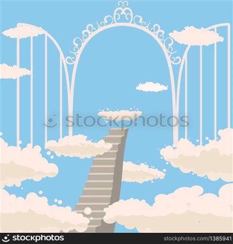 Road, stairs to heaven, open gates of heaven, sky clouds. Road, stairs to heaven, open gates of heaven, sky, clouds, Christianity, vector, isolated, cartoon style