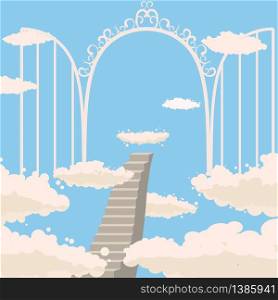 Road, stairs to heaven, open gates of heaven, sky clouds. Road, stairs to heaven, open gates of heaven, sky, clouds, Christianity, vector, isolated, cartoon style