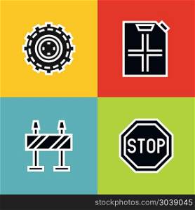 Road tourist icons in line style on color background. Road tourist icons in line style with white stroke on color background. Vector illustration