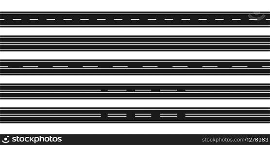 Road track with marking line. Collection road track with different marking lines. Road. Vector illustration
